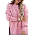 thumbnail image 4 of Winter Sweaters for Women Long Sleeve Knit Pullover Sweater Knitted Solid Color Casual Split Top Pink, 4 of 5