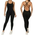 thumbnail image 1 of Mono deportivo sin espalda con cruce en la espalda para mujer Mono de yoga Ropa deportiva Cintura elástica, 1 of 8