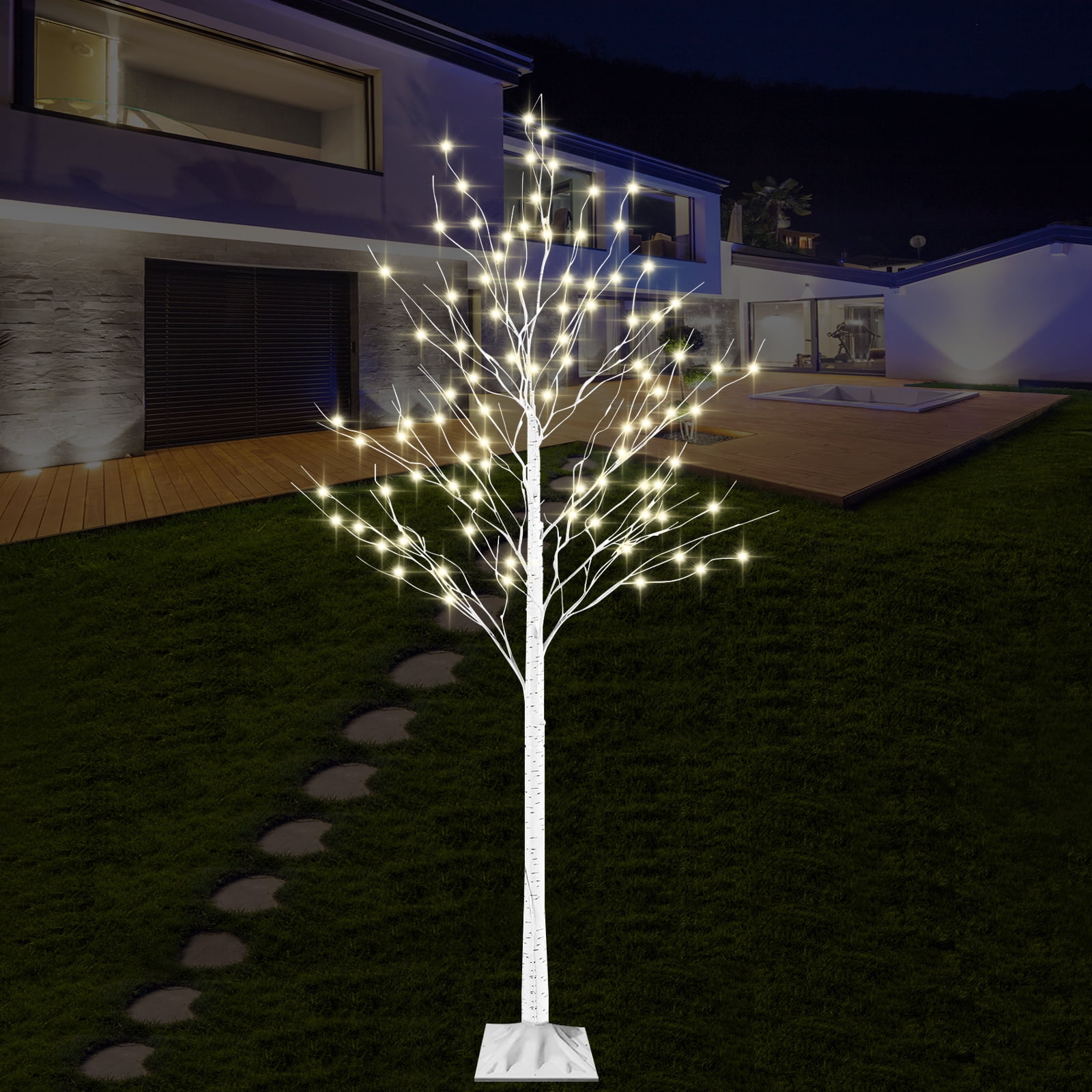 Battery Powered 6FT 440LED Lighted Birch Tree, Warm White LED Tabletop Tree Light for Home Party ...