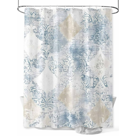 Fsddascl Blue Beige Floral Shower Curtain Set - 60" x 72" Washable Bathtub Curtain with 12 Hooks, Vintage Smear Abstract Art Waterproof Fabric Stall Shower Curtains for Bathroom/Bathtub Décor