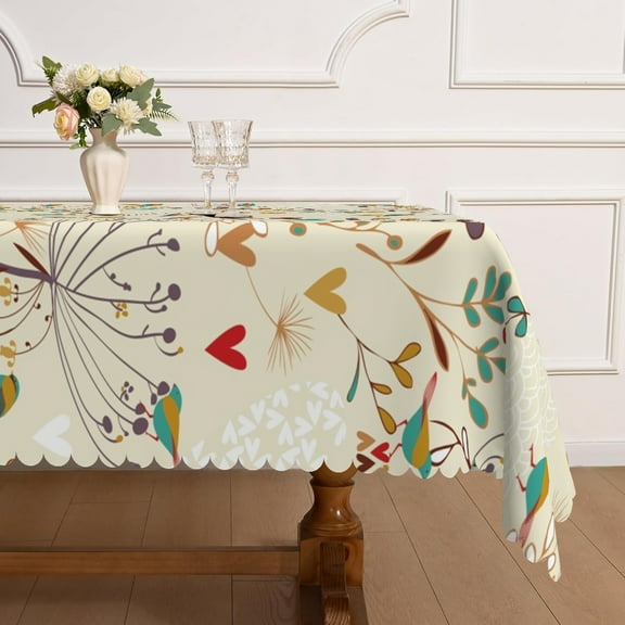 Mizhona Boho Floral Tablecloth Rectangle,Teal Bird Table Cloth for Kitchen Dinner Decor,60"x84"