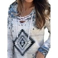 thumbnail image 3 of DYMADE Women Plus Size V-neck Printed Pullover Long Sleeve T-shirt Top, 3 of 4
