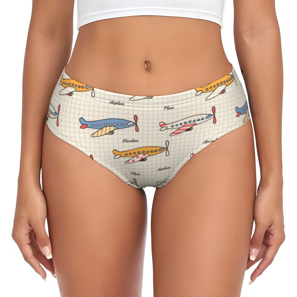 Fotbe Striped Vintage Planes Calzones Estampados para Mujer – Ropa Interior de Algodón, Cómoda, Suave y Elástica-XX-Large