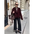 thumbnail image 4 of Womens Cropped Wool Coats Belted Double Breasted Pea Coat Short Jacket Notched Lapel Trench Coat with Pockets Wine Red L, 4 of 7