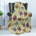 thumbnail image 4 of Sketch Soft Flannel Fleece Throw Blanket, Composition of Cinnamon Flowers Orange Slices Tea Bags Jars and Cups, Cozy Plush for Indoor and Outdoor Use, 50" x 60", Pastel Green Multicolor, by Ambesonne, 4 of 5