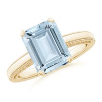 ANGARA Natural 3 ct Aquamarine Solitaire Engagement Ring with Milgrain in 14K Yellow Gold for Women (Size-10x8mm) | March Birthstone, Anniversary, Jewelry Gift for Women | Natural Aquamarine Ring