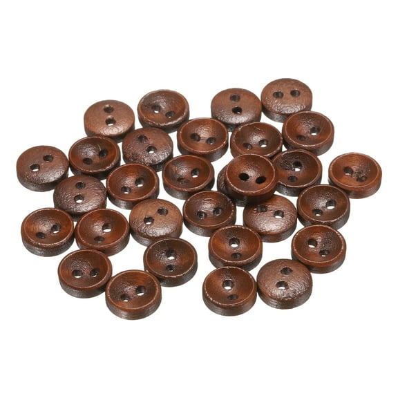 Uxcell 30pcs 16L Wooden Sewing Button 3/8"(10mm) 2 Holes Wood Round Craft Replacement Buttons for Clothing DIY Crafts Decoration, Medium Brown