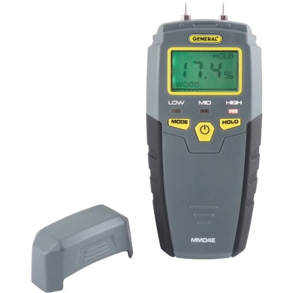 General Tools MMD4E Digital Moisture Meter, Pin-Type, with Alerts, Extra Pins & 9V Battery