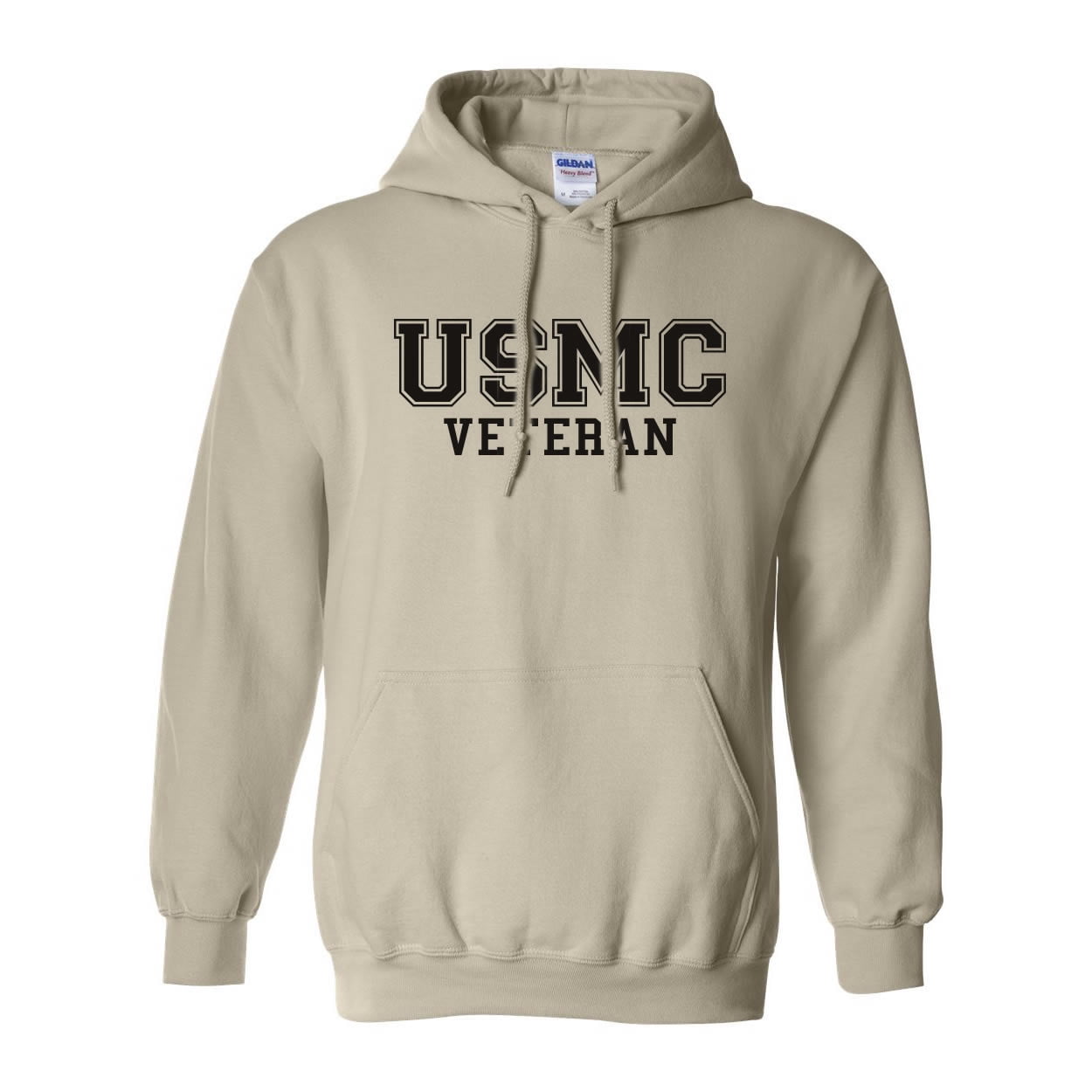 USMC Veteran Hooded Sweatshirt - Sand Color, Officially Licensed Marine Corps Apparel, 50/50 Cotton Polyester Blend