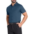 thumbnail image 4 of CAMISAS DE NEGOCIO DE MANGA CORTA DE COLOR SÓLIDO PARA HOMBRES CON CUELLO PUNTA Y BOTONES INSPIRADOR CHIC M AZUL OSCURO, 4 of 5