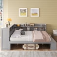 thumbnail image 4 of Harper & Bright Designs L-Shaped Corner Daybed Full Size with Storage Cabinets, Wooden Full Captain Bed with Shoe Cabinet and USB Ports, Gray, 4 of 11