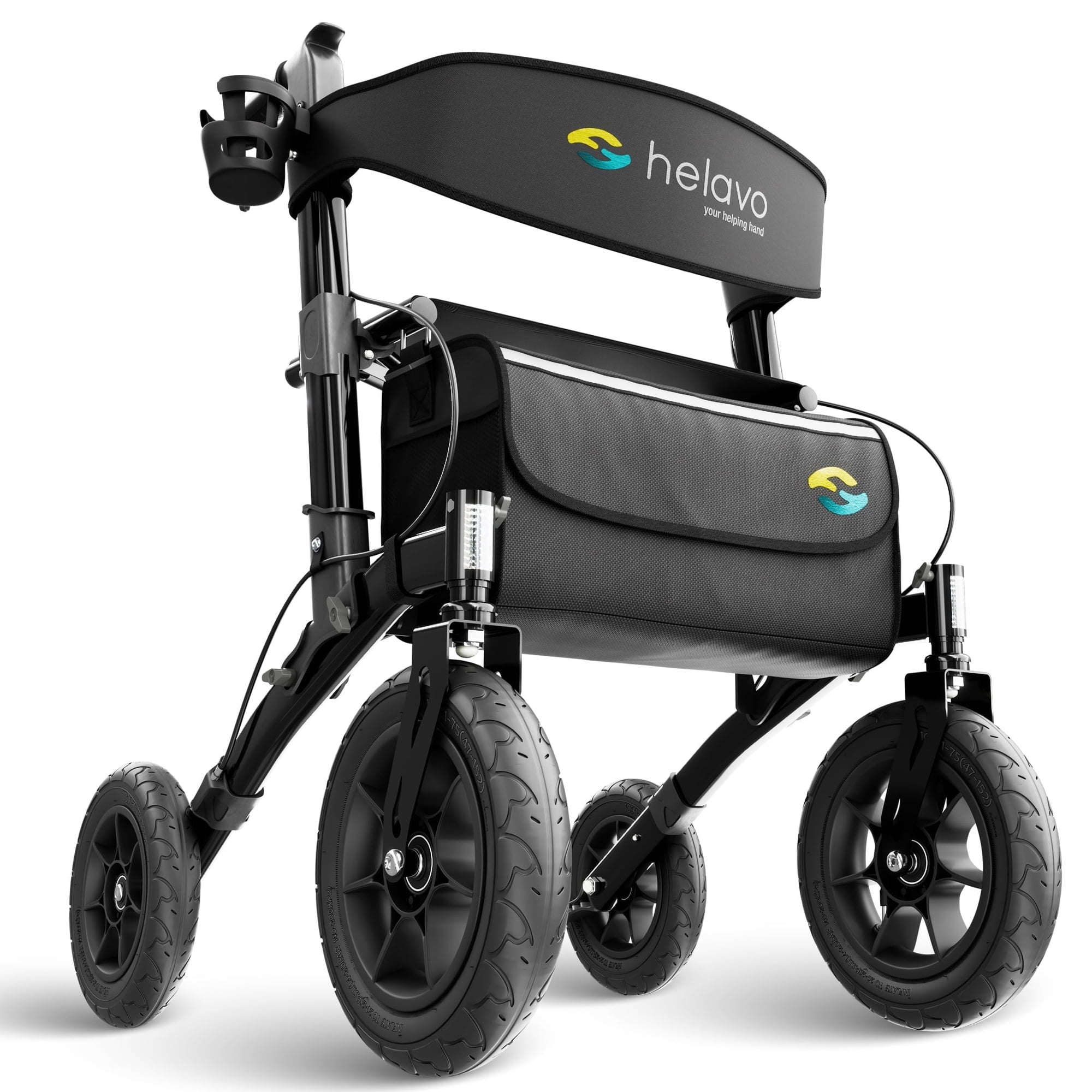 Helavo All Terrain Rollator Walker, 12" Pneumatic Tires, Foldable, 300 lb Capacity