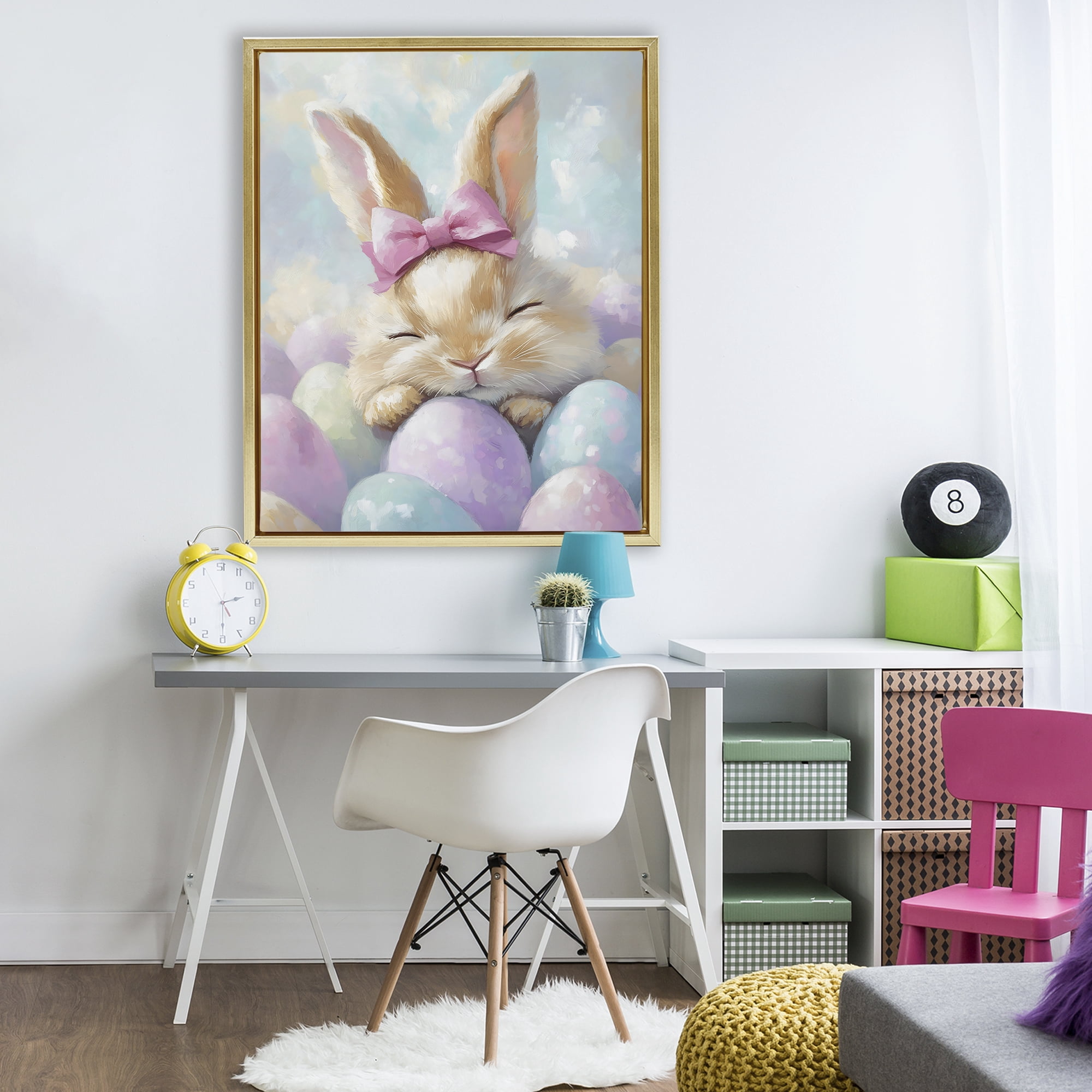 Stupell Industries Sleeping Easter Bunny with Eggs Gold Framed Floater Canvas Wall Art, design by The Prints Vibe