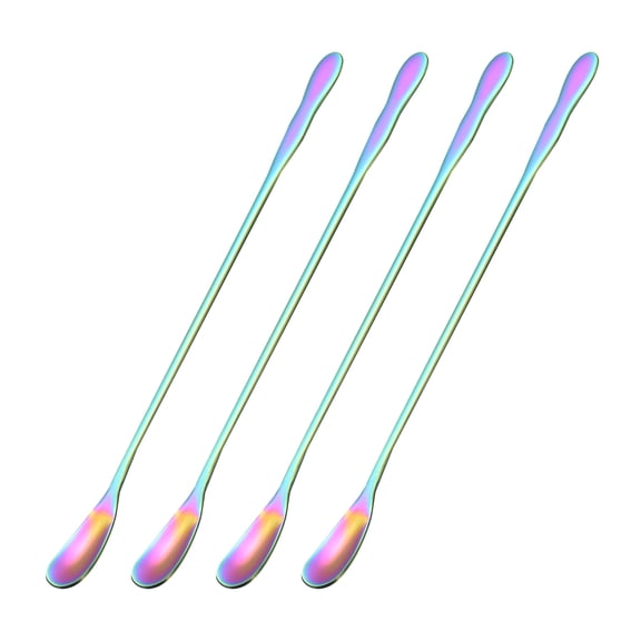 Uxcell Long Handle Spoon, 4Pcs 7.87 inch Stainless Steel Cocktail Stirring Spoons for Mixing, Drink (Rainbow)