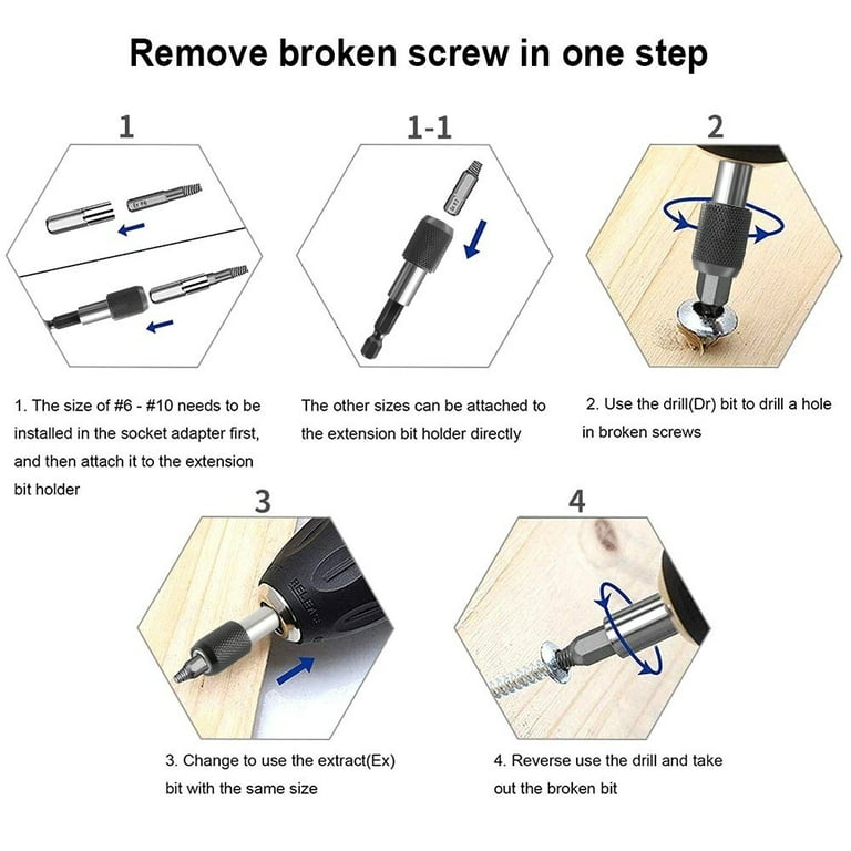 Be91eiter Damaged Screw Extractor Set, 22 PCS Stripped Kit for Broken Bolt  All-Purpose HSS Remover Set with Magnetic Extension Bit Holder & Socket  Adapter, Silver 