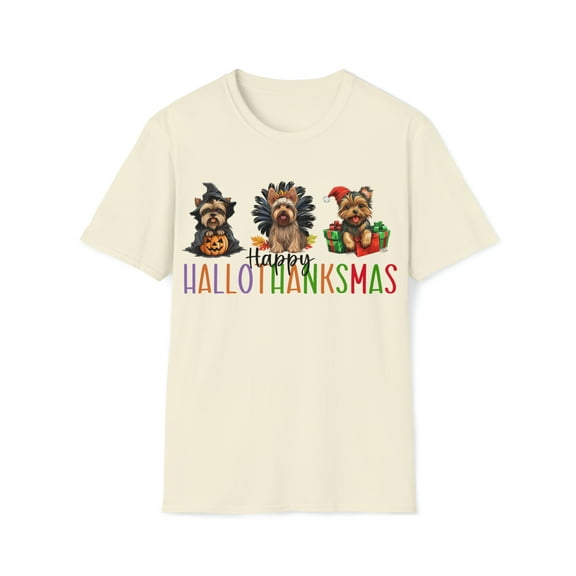 Womens Adult Happy HalloThanksMas T-Shirt Dog Hallothanksmas Yorkie Holiday