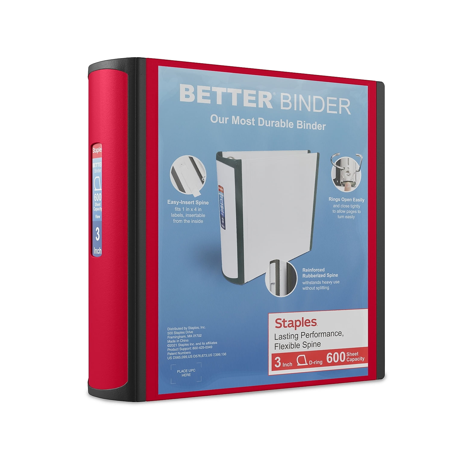 Staples Better 3-Inch D 3-Ring View Binder Red (18367) 807717 - Walmart.com