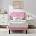 thumbnail image 2 of VECELO Set of 2 Twin Bed Frames, Modern Upholstered Platform Bed Frame with Adjustable Headboard, No Box Spring Needed, Pink, 2 of 8