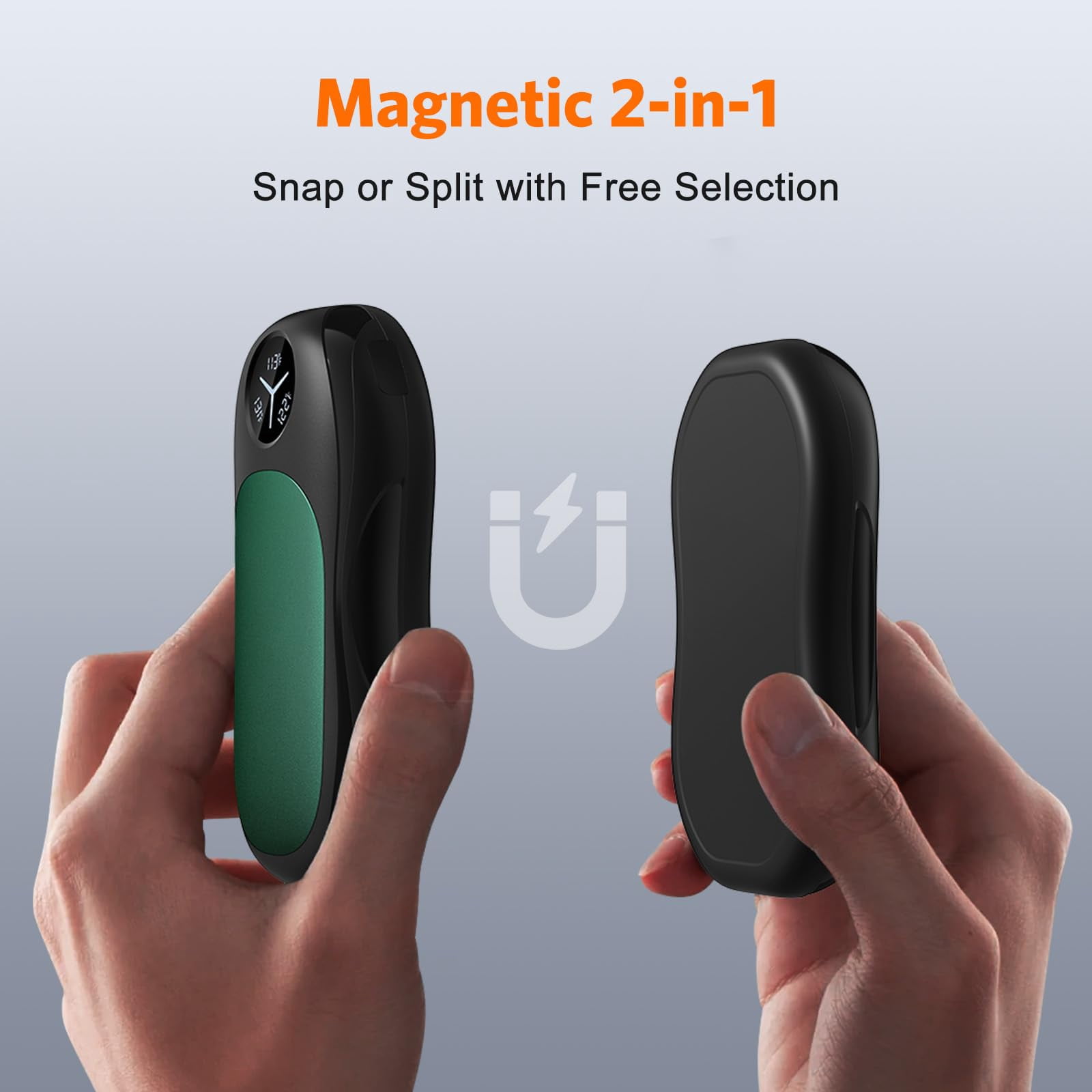 Hand Warmers Rechargeable 2 Pack, 6000mAh Portable Electric Hand Warmer with Magnetic Design, Digital Display, 3 Heat Levels, USB-C Fast Charging, Pocket Heater for Outdoor, Golf, Hunting, Camping