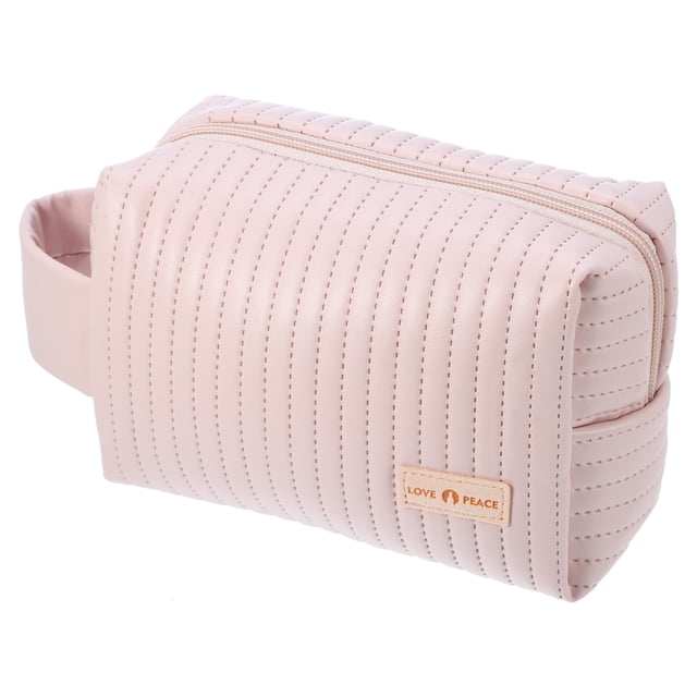 Bolsa de maquillaje de piel sintética, bolsa de viaje para cosméticos, bolsa de maquillaje grande, bolsa organizadora de brochas de maquillaje, bolsa de aseo para mujer, color rosa