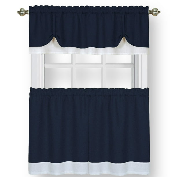Woven Trends Two Tone Window Curtain Tier Pair Valance Set Double Layer Small Curtains For Kitchen Living Room And Navy White 58 X 36 Com Woven Trends Two Tone Window Curtain, Window Curtain Sets