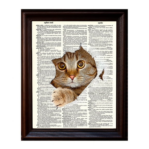 Cat Tearing Through Page - Dictionary Art Print Printed On Authentic Vintage Dictionary Book Page - 8 x 10.5