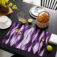 thumbnail image 4 of Purple Striped Ombre Placemats Set of 2, Modern Purple Moire Geometric Washable Wipeable Table Mats for Dining Tables, Indoor Outdoor Kitchen Place Mats for Holiday Party Table Decor, 4 of 9