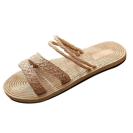 

VerPetridure Women s Platform & Wedge Sandals Imitation Straw Espadrille Women s Sandals Floral Flat Beach Flat-heel Clip-on Women s Slippers