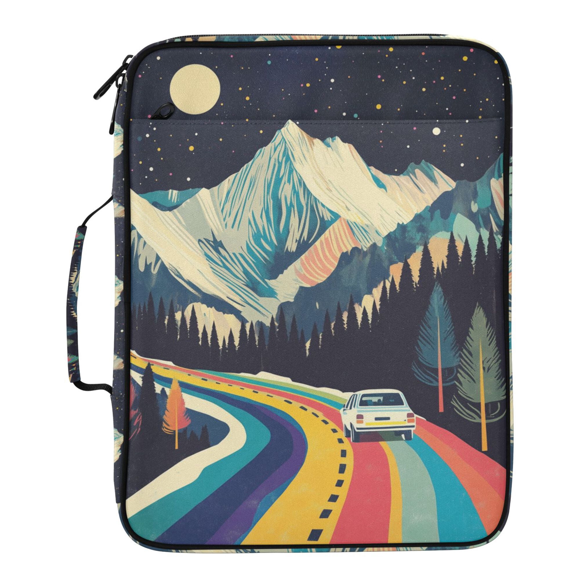 FORMRS Accordion File Folder A4 Size 7-Pocket Expanding Document Organizer Bag with 3 Ring Binder, Evening Mountain Road