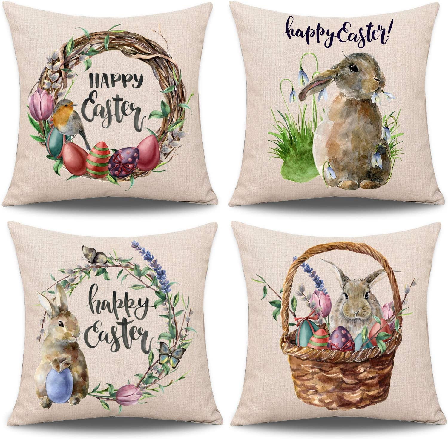 Spring Easter Pillow Covers Cases Decorative Cushion Sofa Couch Rabbit Bunny 18" 