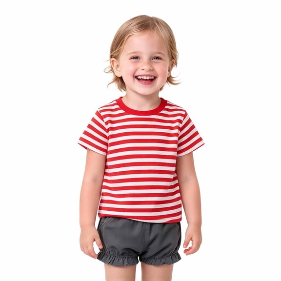 Toddler Girls Striped Short Sleeve T-Shirt,Summer Kids Everyday Crewneck Cute Tops, Size 2T-L(9-10)