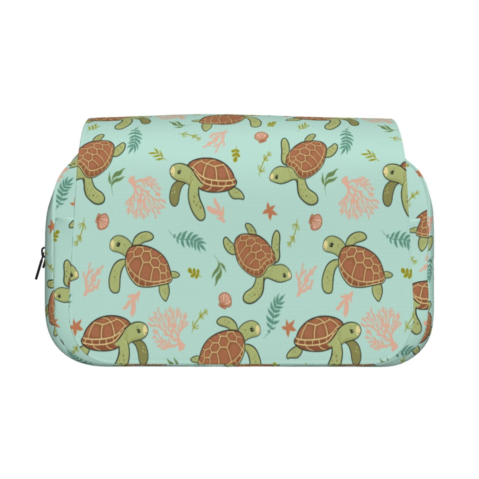 Rateoe Cute Sea Turtles Pattern Double Clamshell Pen Case, Storage Organizer with Two Zipper Compartments– Holds Up to 50 Pencils & Pens