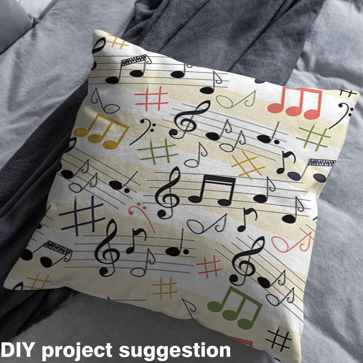 Castle Fairy Geometric Stripes Fabric by the Yard 5 Yards,Musical Notes Fabric for Sewing,Music Melody Home Decor Fabric by the Yard,Luxury Bedroom Decor
