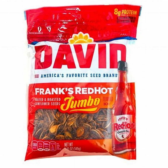 DAVID Frank's RedHot Salted & Roasted Jumbo Sunflower Seeds, 5.25-Ounce (2 Bags)
