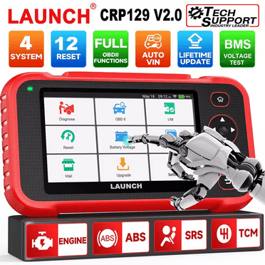 LAUNCH CRP129I V2.0 OBD2 Scanner, 4 Systems Scanner with 12 Reset Functions, TPMS, EPB, ABS Bleeding, DPF, SAS, Throttle, Injector Coding, Fr ee Update, AutoVIN, FCA AutoAuth, 5 Years Backup