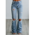 thumbnail image 4 of Thea Flying Monkey Women's High Rise Flare Jeans, Distressed 90s Fit, Medium Wash, 4 of 8