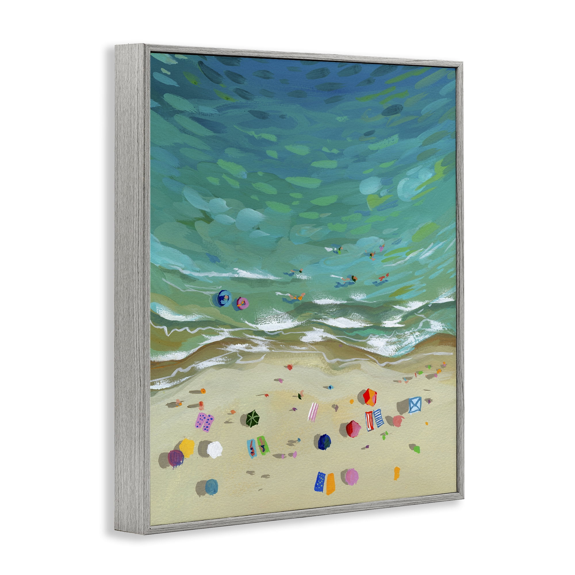 Stupell Industries Aerial Beachside with Umbrellas Gray Framed Giclee Art, design by Brook Page