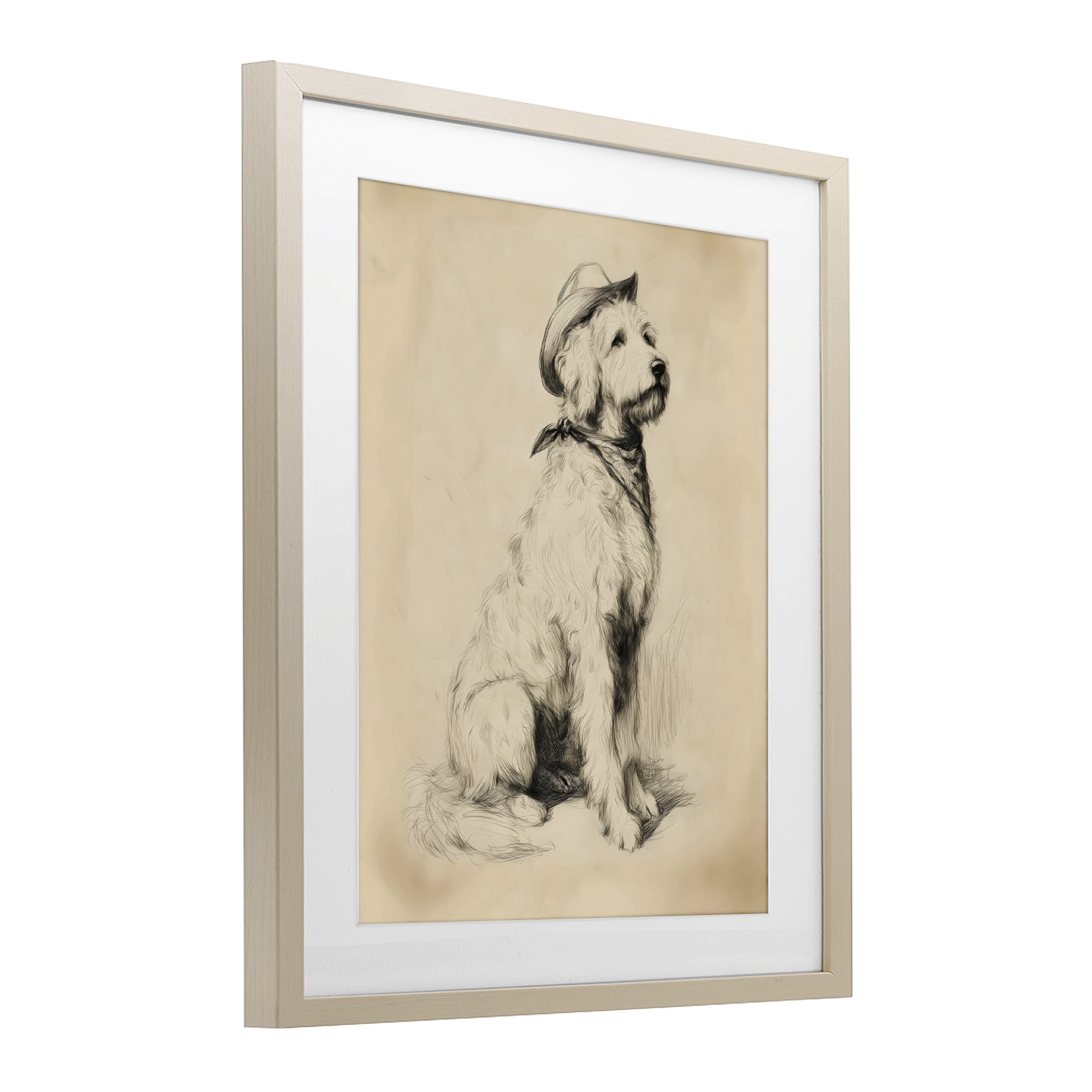 Stupell Industries Cowboy Goldendoodle Sketch Birch Framed Print Under Glass, design by Arlington Prints
