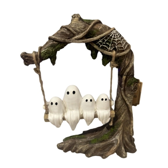 Swinging Shadows: Ghost on A Tree Swing, Hanging Resin Ghosts Indoor and Outdoor Decorations for Hallo ween, Funny Tree Hanging Ornaments for Patio Lawn Yard