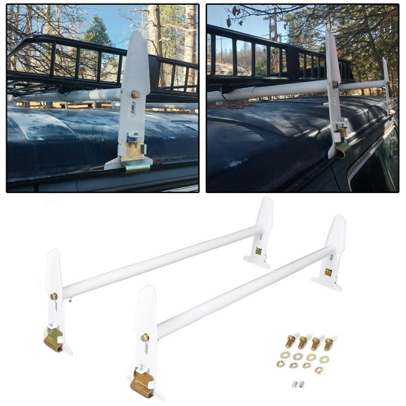 Kojem Adjustable Van Roof Ladder Rack Carrier 2 Cross Bars for Chevy Dodge Ford GMC Express 47 - 77'' 500lbs