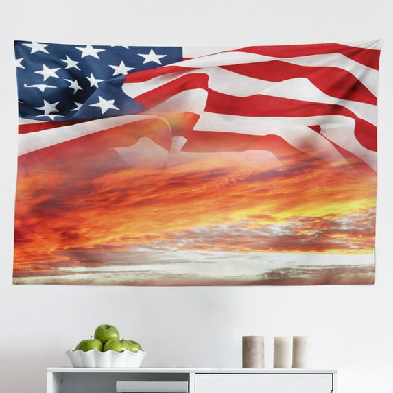 American Flag Tapestry, United States Design on a Vertical Retro Wooden Rustic Back Old Glory Country, Fabric Wall Hanging Decor for Bedroom Living Room Dorm, 2 Sizes, Blue Red, by Ambesonne