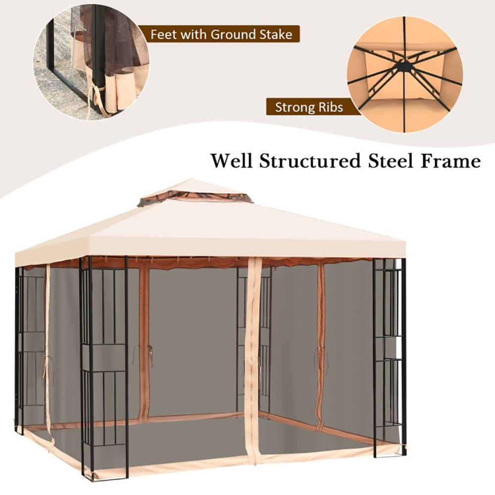 Aimee Lii 10 x 10 Feet 2-Tier Vented Metal Canopy with Mosquito Netting, Backyard Canopy Gazebo for Party Wedding BBQ Events