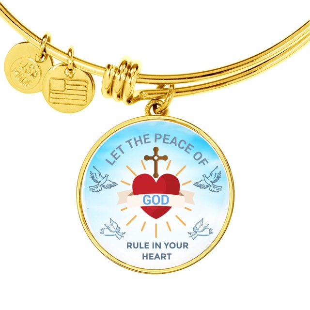 God Rule In Your Heart Circle Pendant Bangle Bracelet Stainless Steel or 18k Gold