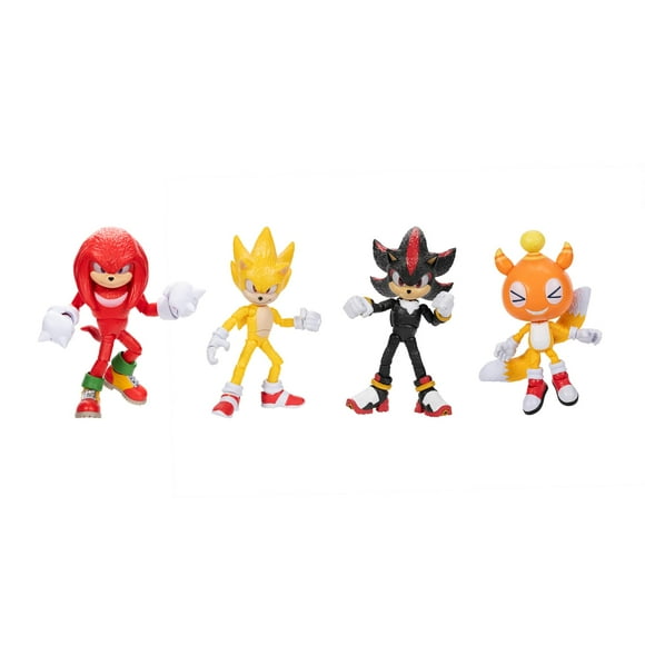 Sonic 3 Movie 5-InchAction Figure 4-Pack, Articulated Figures from Jakks Pacific's Wave 2 Include Super Sonic, Shadow, Knuckles, and Chao Mascot Tails