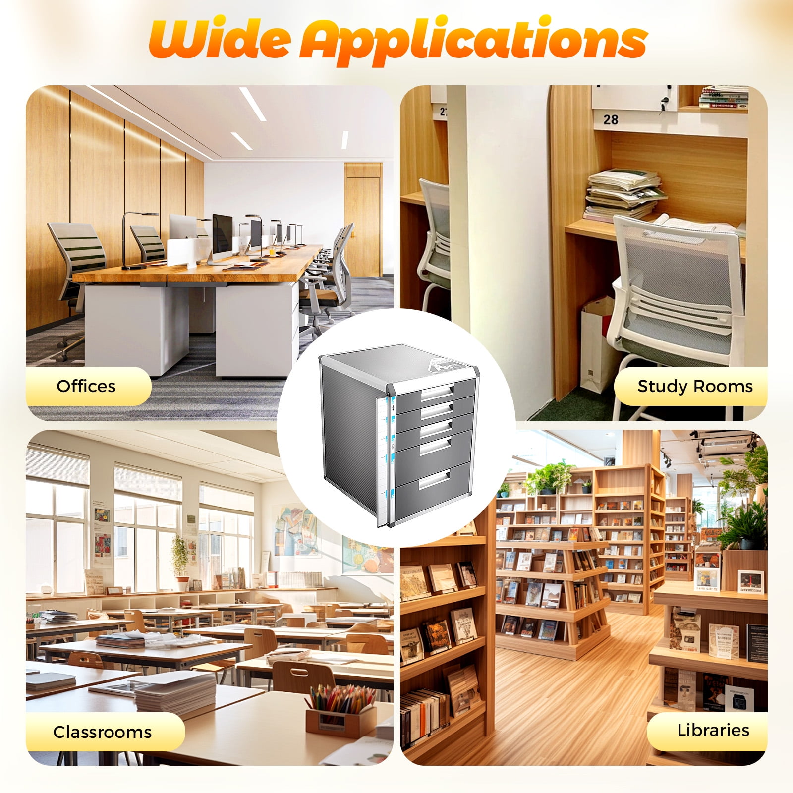 File Cabinet, 5 Tier Lateral Filing Cabinet Desktop Organizer with Lock, Fully Assembled Desktop File Sorter Mail Center Paper Storage for Homes, Offices, Schools (5 Drawers)