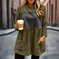 thumbnail image 4 of Ozmmyan Womens Fleece Sweatshirts solid color Loose Crew neck mid length Sweat Shirts autumn and winter casual large pocket style, 4 of 6