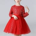 thumbnail image 4 of Miluxas Flower Girl Tulle Dress Elegant Princess Long Sleeves Party Winter Fall Clothes Red 4-5 Years, 4 of 9