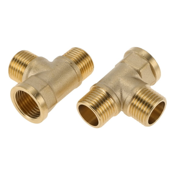 Unique Bargains Brass Pipe Fittings 1/2" Male x 1/2" Male x 1/2" Female Tee Extension Adapter 1.97" 2 Pcs