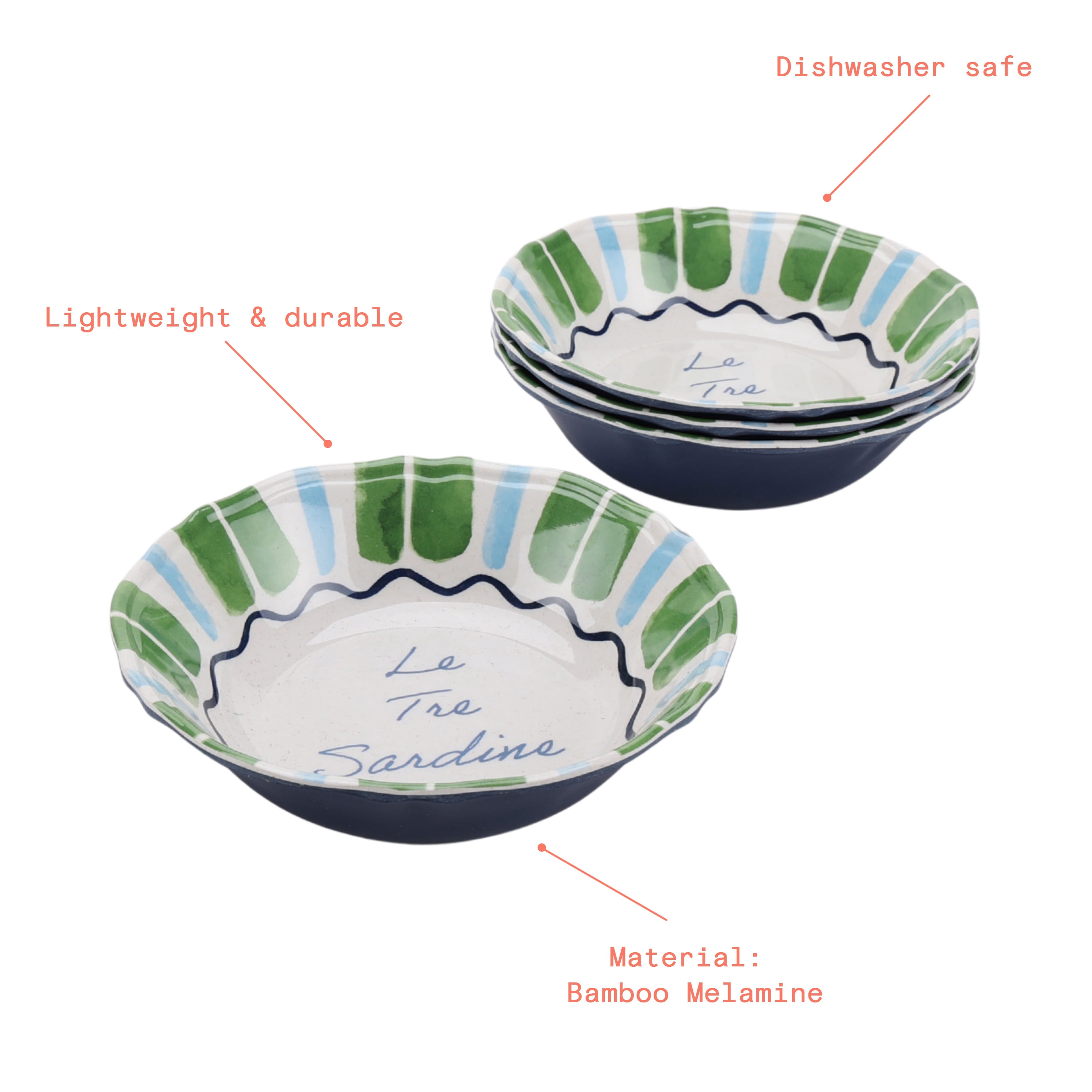 Beautiful 4-Piece Bamboo Melamine Sardine Cereal Bowl Set, Multi-Color by Drew Barrymore