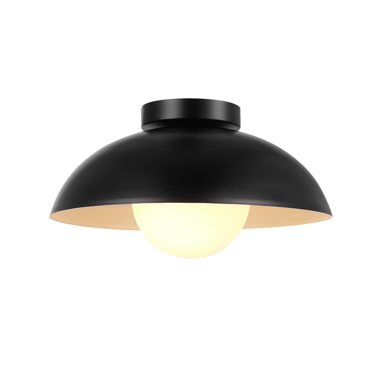 Globe Electric 1-Light Matte Black Indoor Flush Mount Ceiling Light White Opal Glass Shade
